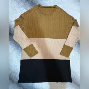 (A9)‎ Shein Tan Brown Black Ribbed Colorblock Sweater Dress Small 4